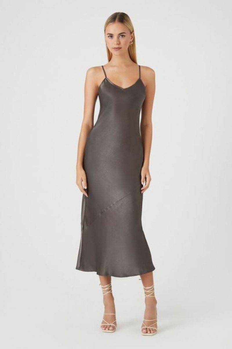 Vestido Forever 21 Satin Maxi Slip Mujer Gris | 8Q118mce8ii