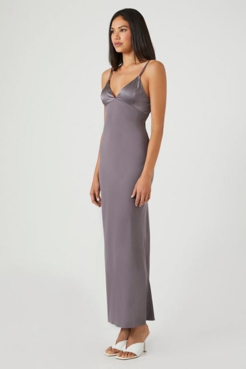 Vestido Forever 21 Satin Midi Slip Mujer Gris | vki9948ZOqM