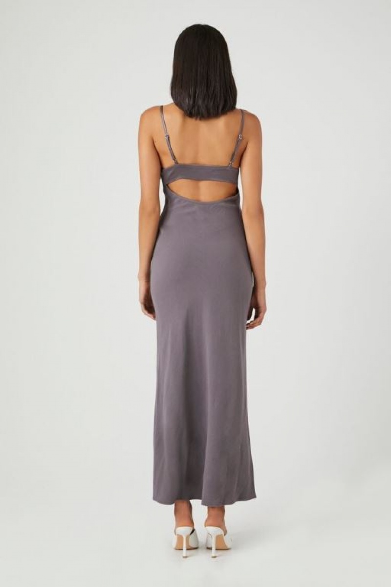 Vestido Forever 21 Satin Midi Slip Mujer Gris | vki9948ZOqM