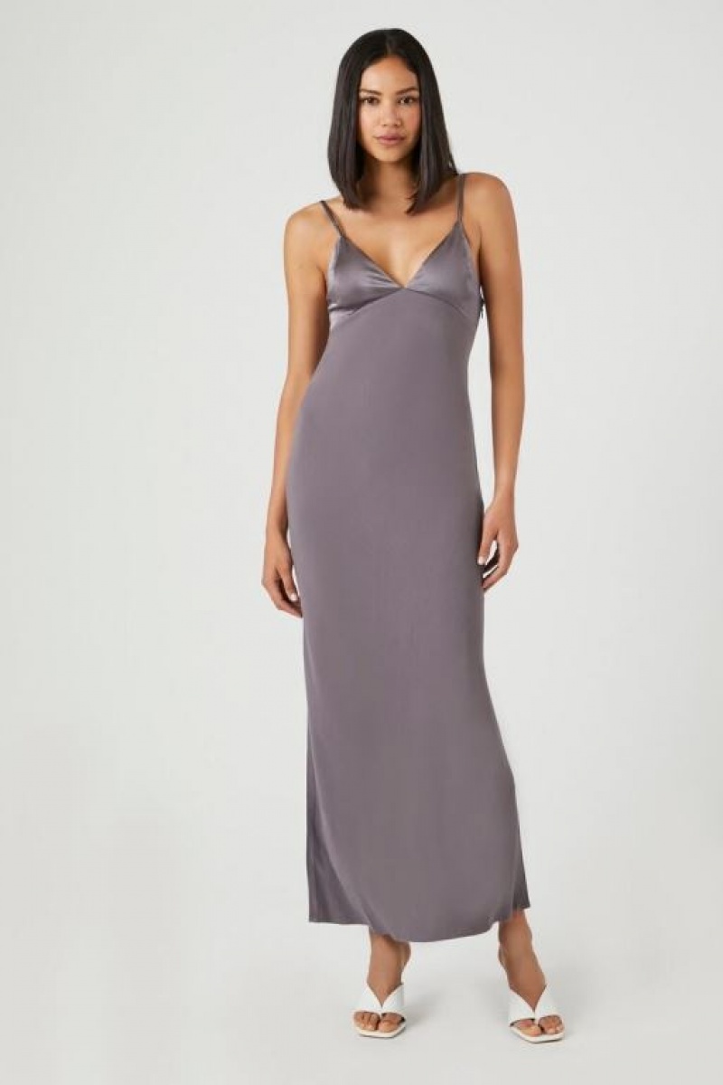 Vestido Forever 21 Satin Midi Slip Mujer Gris | vki9948ZOqM