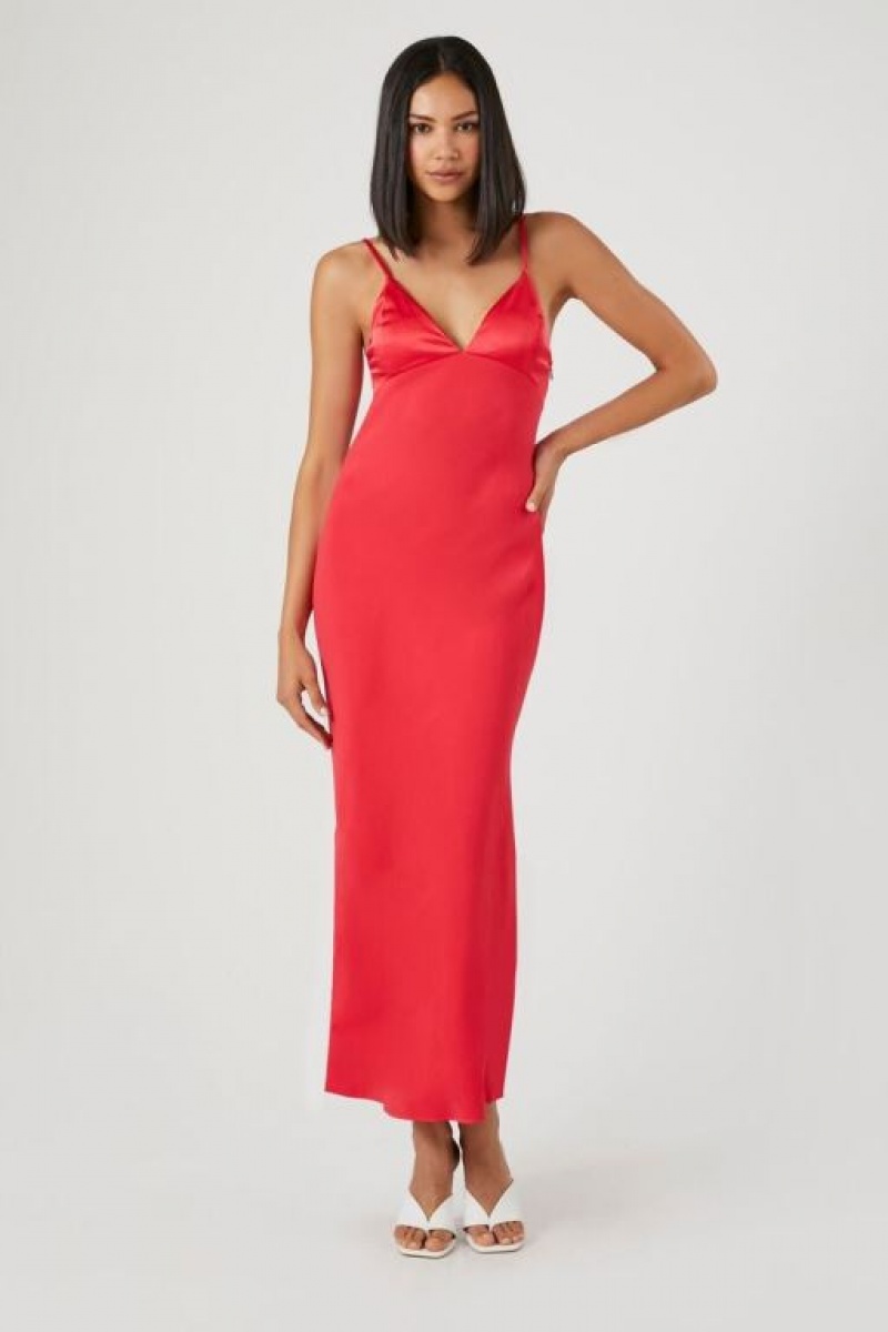 Vestido Forever 21 Satin Midi Slip Mujer Currant | ZGwDaVLzCEk