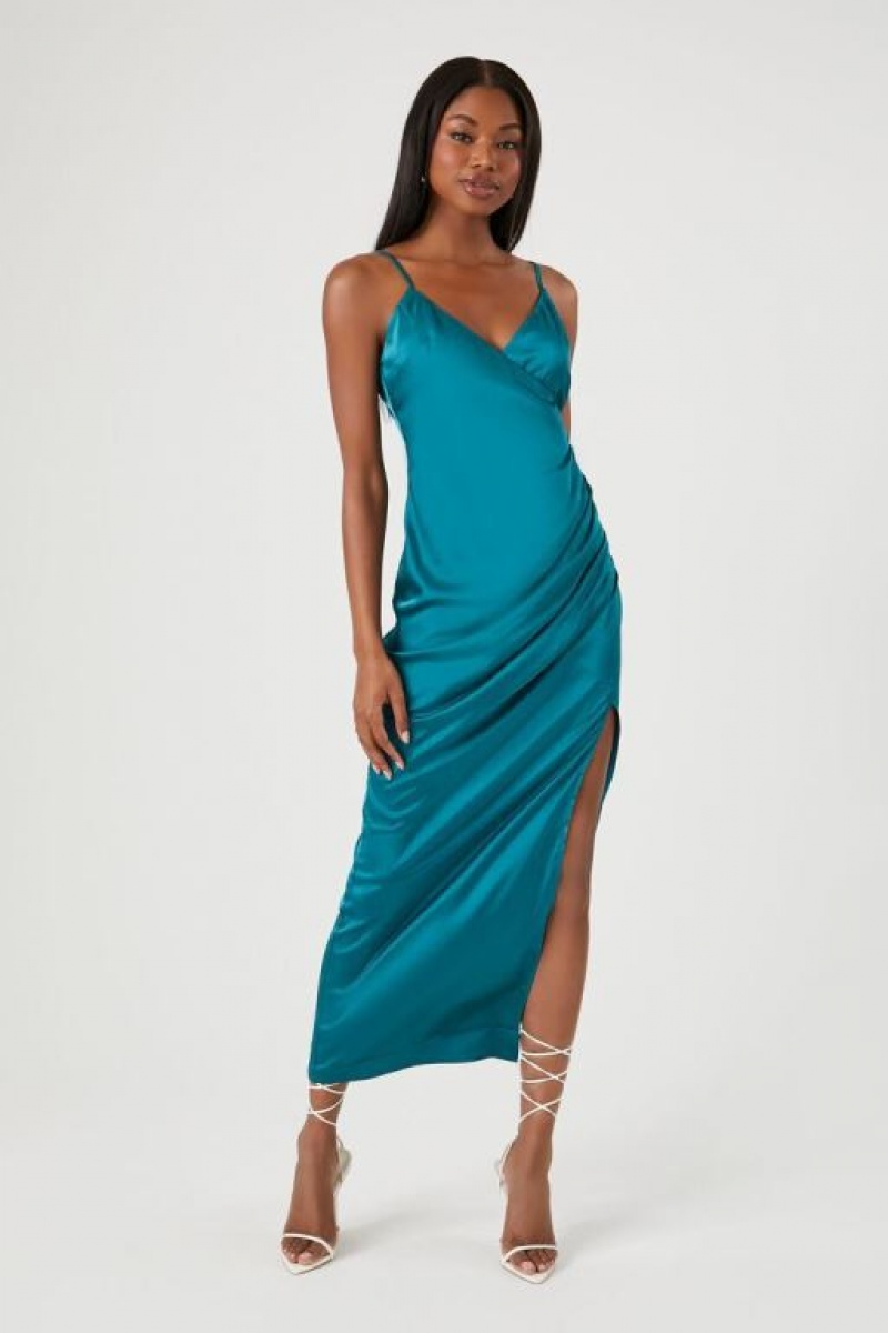 Vestido Forever 21 Satin Midi Slip Mujer Turquesa | 5uwgbFUiCMl