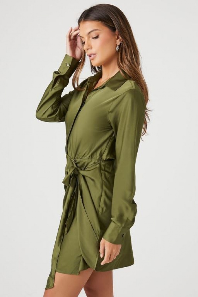 Vestido Forever 21 Satin Mini Wrap Mujer Gris Verde | WV1W5IgyRoW