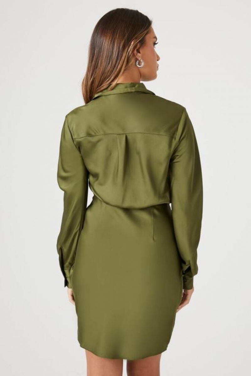 Vestido Forever 21 Satin Mini Wrap Mujer Gris Verde | WV1W5IgyRoW