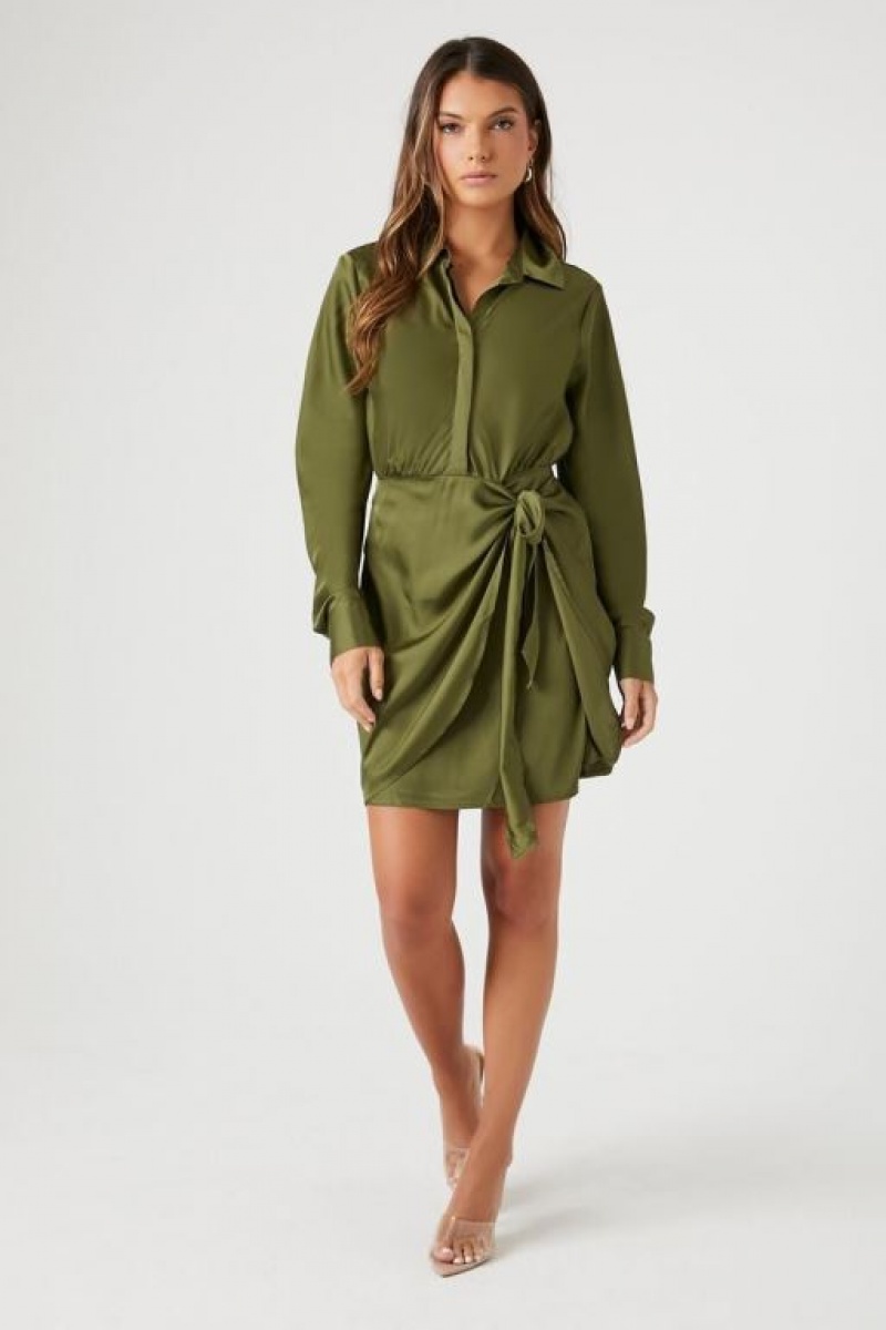 Vestido Forever 21 Satin Mini Wrap Mujer Gris Verde | WV1W5IgyRoW