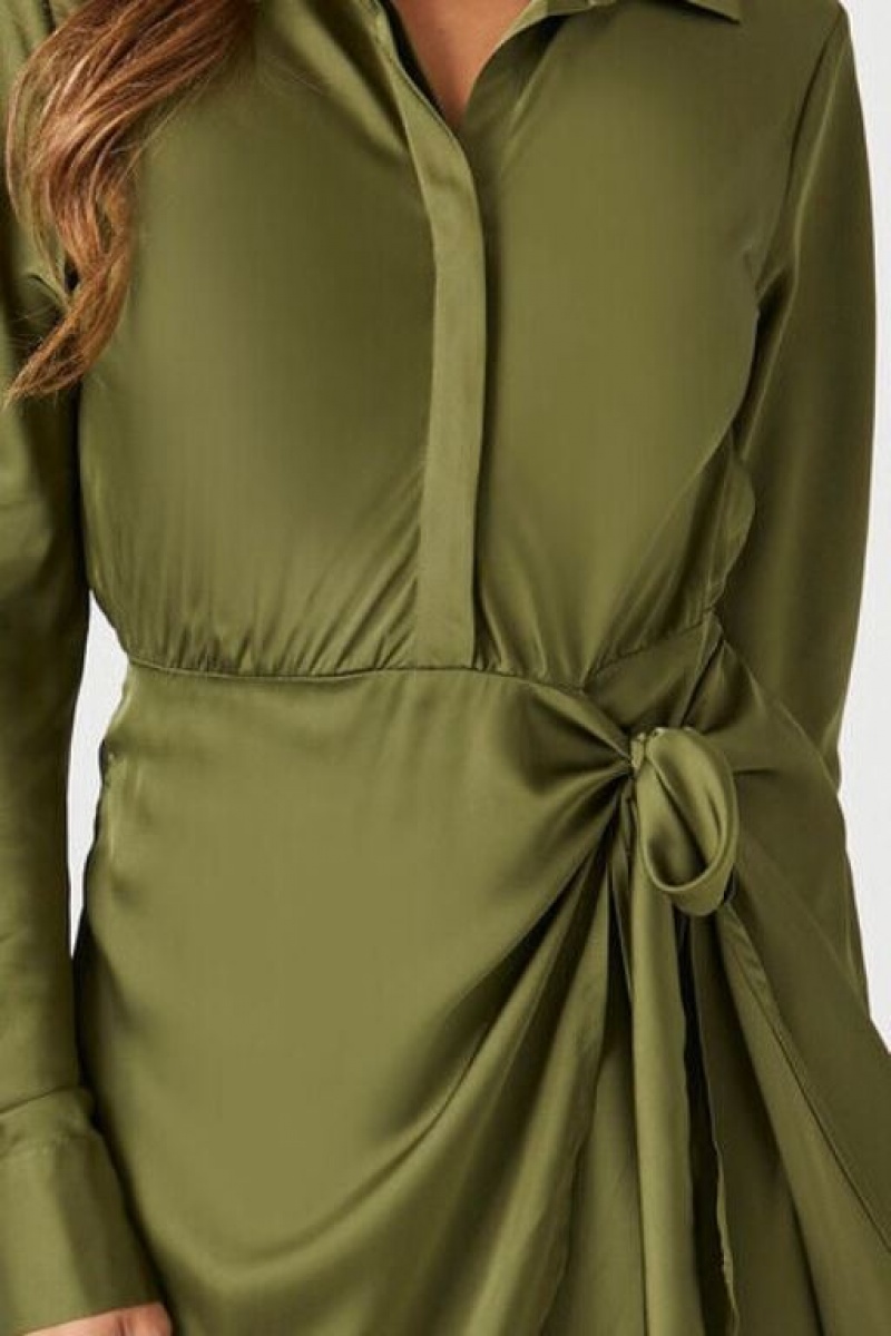 Vestido Forever 21 Satin Mini Wrap Mujer Gris Verde | WV1W5IgyRoW