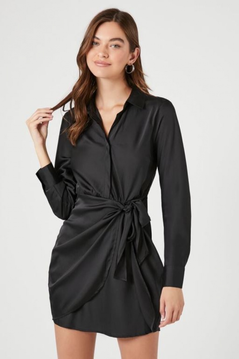 Vestido Forever 21 Satin Mini Wrap Mujer Negras | cTZyWZK95cK