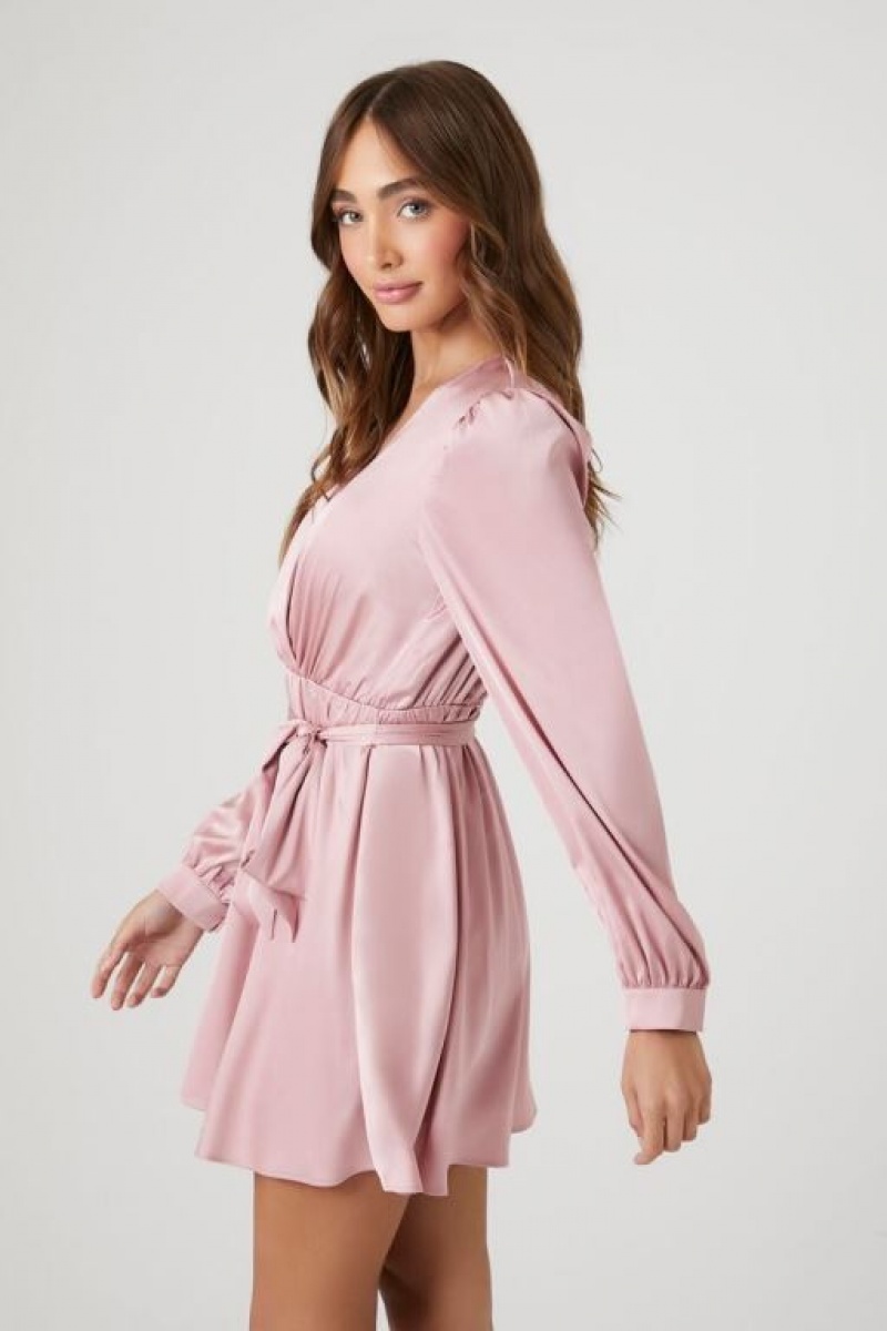 Vestido Forever 21 Satin Mock Wrap Mini Mujer Moradas | 2xEBd0YCNdl