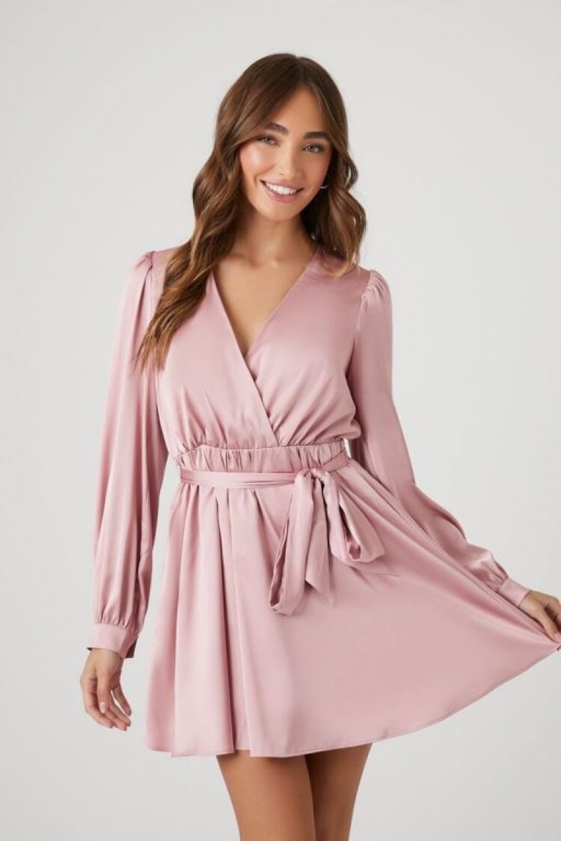 Vestido Forever 21 Satin Mock Wrap Mini Mujer Moradas | 2xEBd0YCNdl