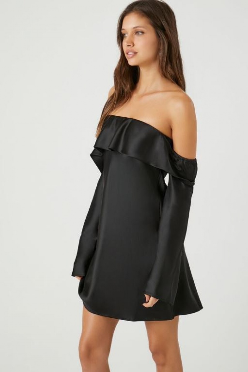 Vestido Forever 21 Satin Off The Shoulder Mini Mujer Negras | eQWTCgXN2r6