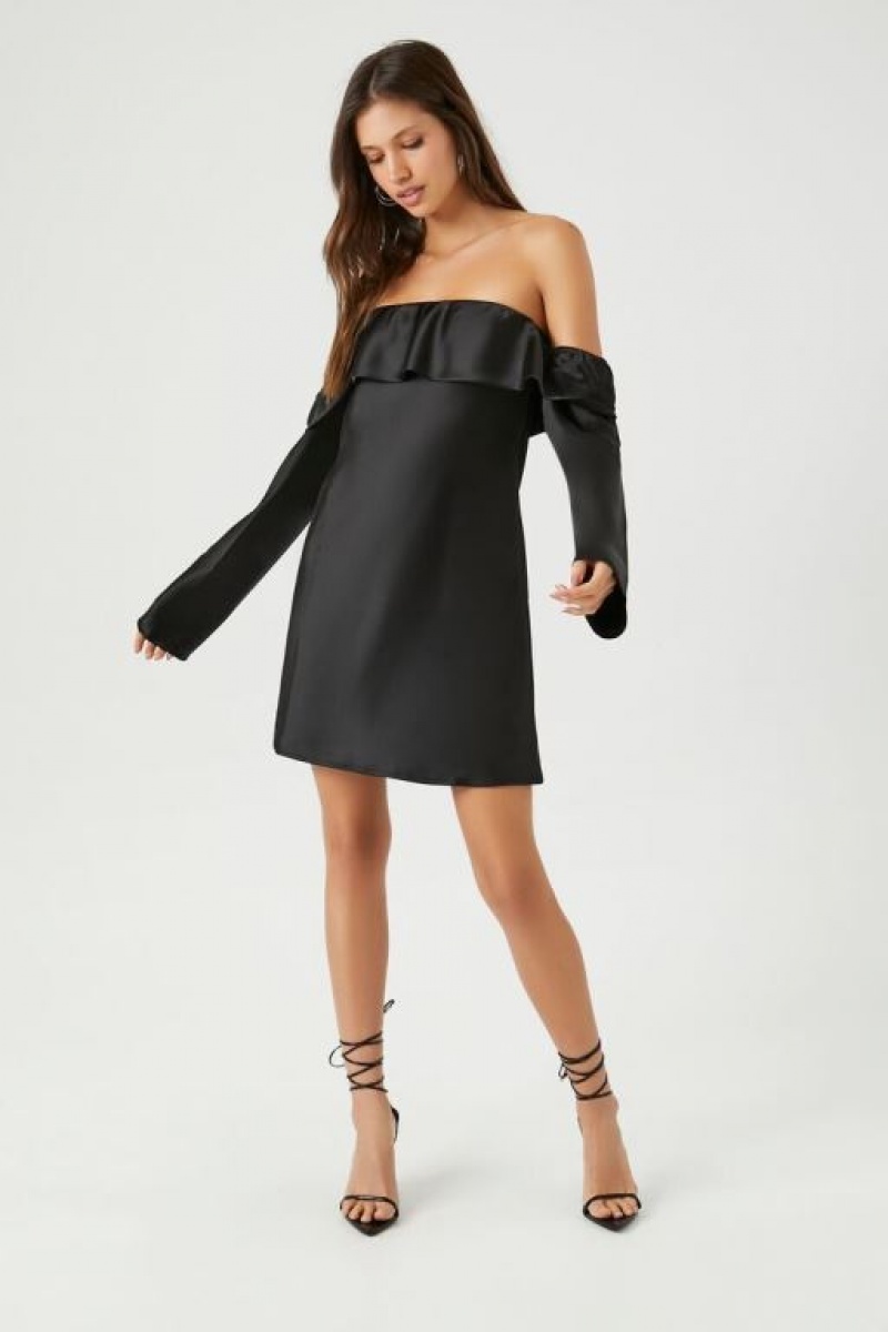 Vestido Forever 21 Satin Off The Shoulder Mini Mujer Negras | eQWTCgXN2r6