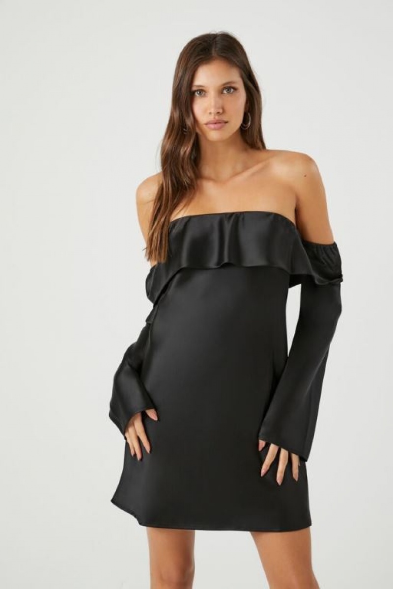 Vestido Forever 21 Satin Off The Shoulder Mini Mujer Negras | eQWTCgXN2r6