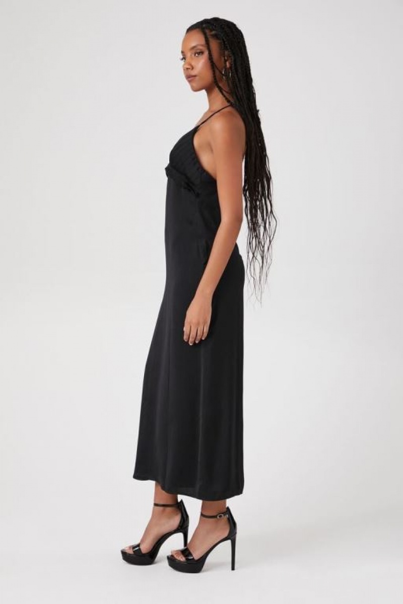 Vestido Forever 21 Satin Plisado Cami Slip Mujer Negras | pebGb9VumBd