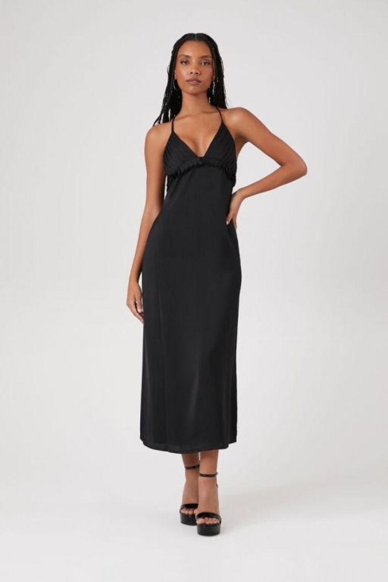 Vestido Forever 21 Satin Plisado Cami Slip Mujer Negras | pebGb9VumBd