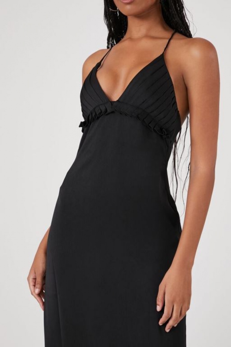 Vestido Forever 21 Satin Plisado Cami Slip Mujer Negras | pebGb9VumBd