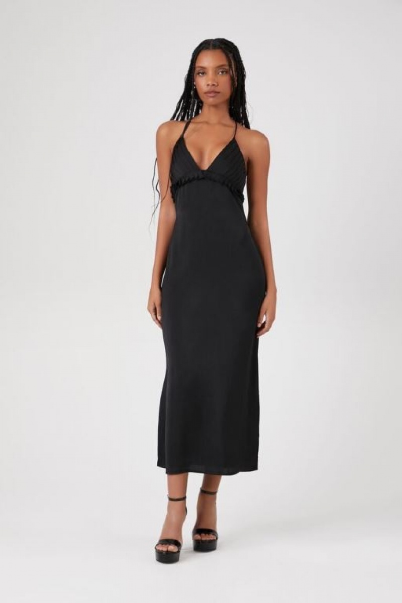 Vestido Forever 21 Satin Plisado Cami Slip Mujer Negras | pebGb9VumBd