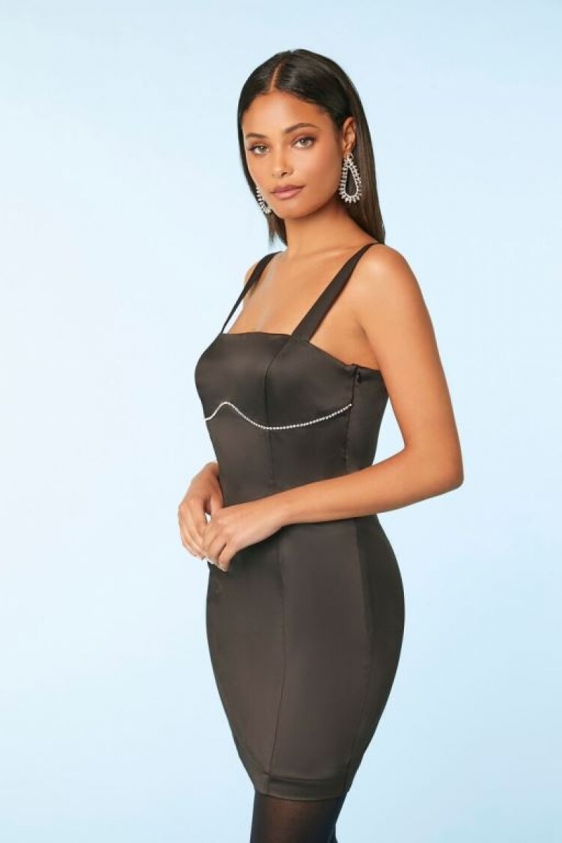 Vestido Forever 21 Satin Rhinestone Trim Mini Mujer Negras | RppP685gMxa