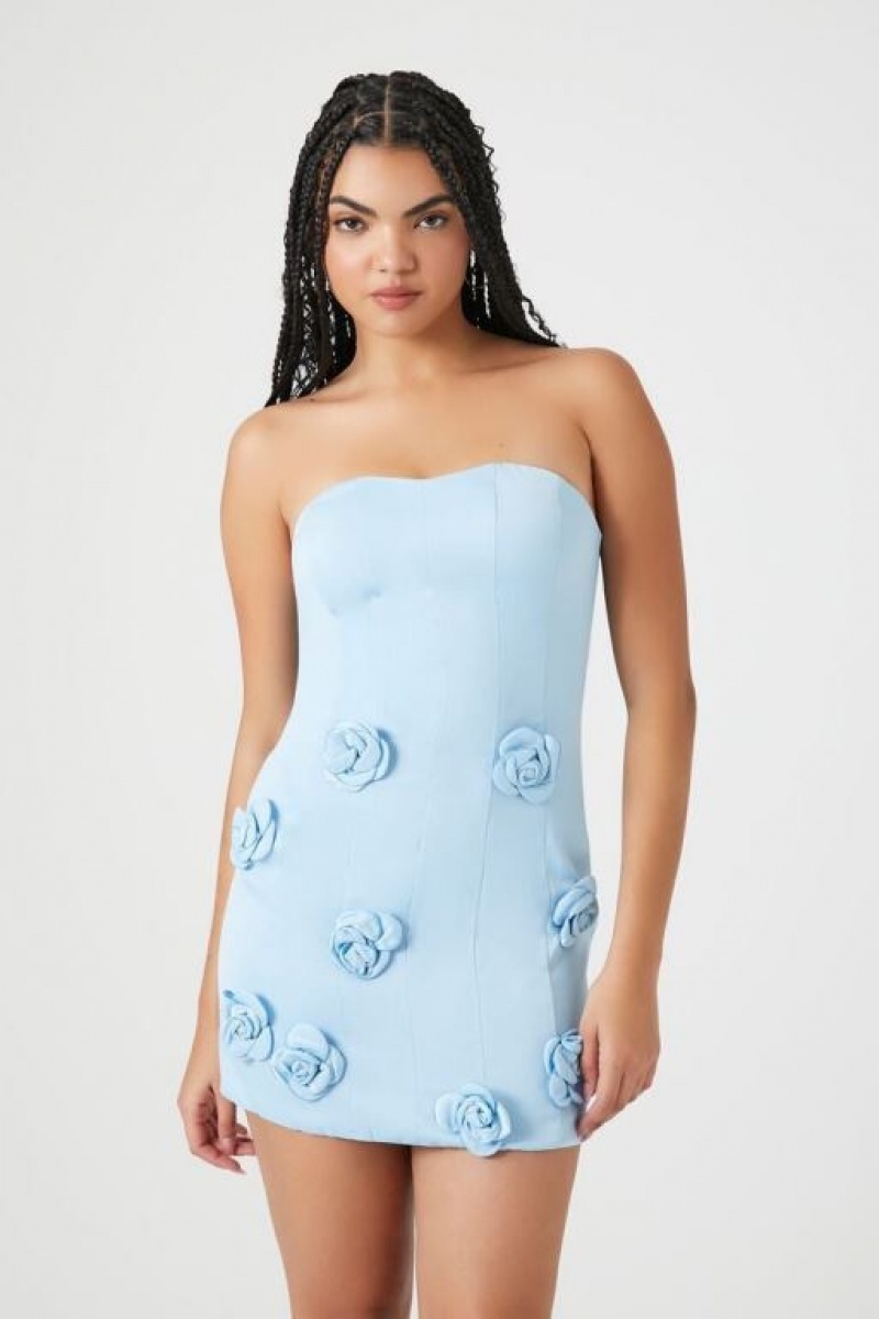 Vestido Forever 21 Satin Rosette Sweetheart Mini Mujer Azules | DjCRA7AuQf3