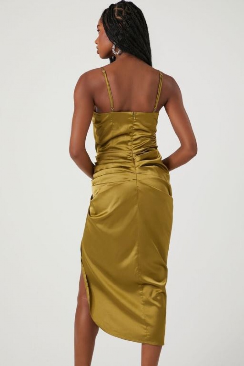 Vestido Forever 21 Satin Ruched Bustier Midi Mujer Verde Oliva Claro | dkga9BzqAnt