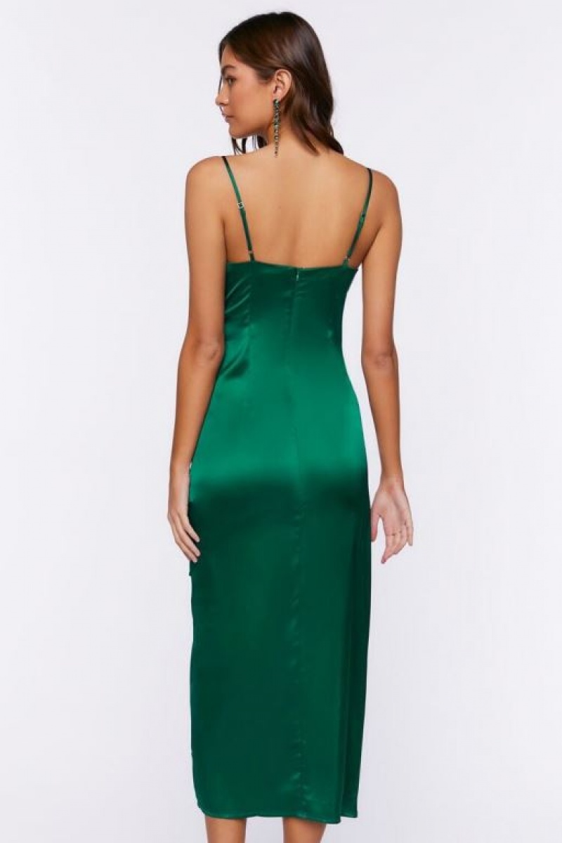 Vestido Forever 21 Satin Ruched Midi Mujer Verde | FxLeLpwJU4Q