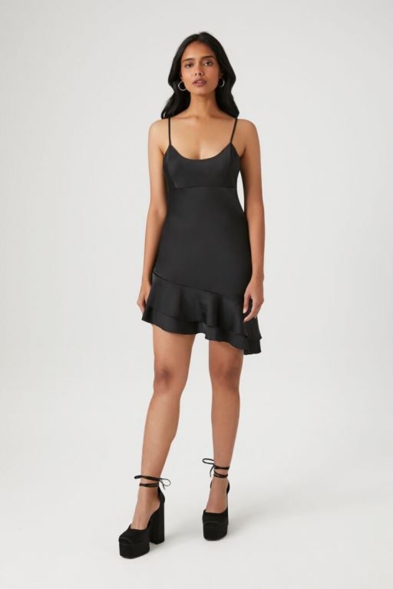 Vestido Forever 21 Satin Ruffle Hem Mini Mujer Negras | LqR5POA4xtT