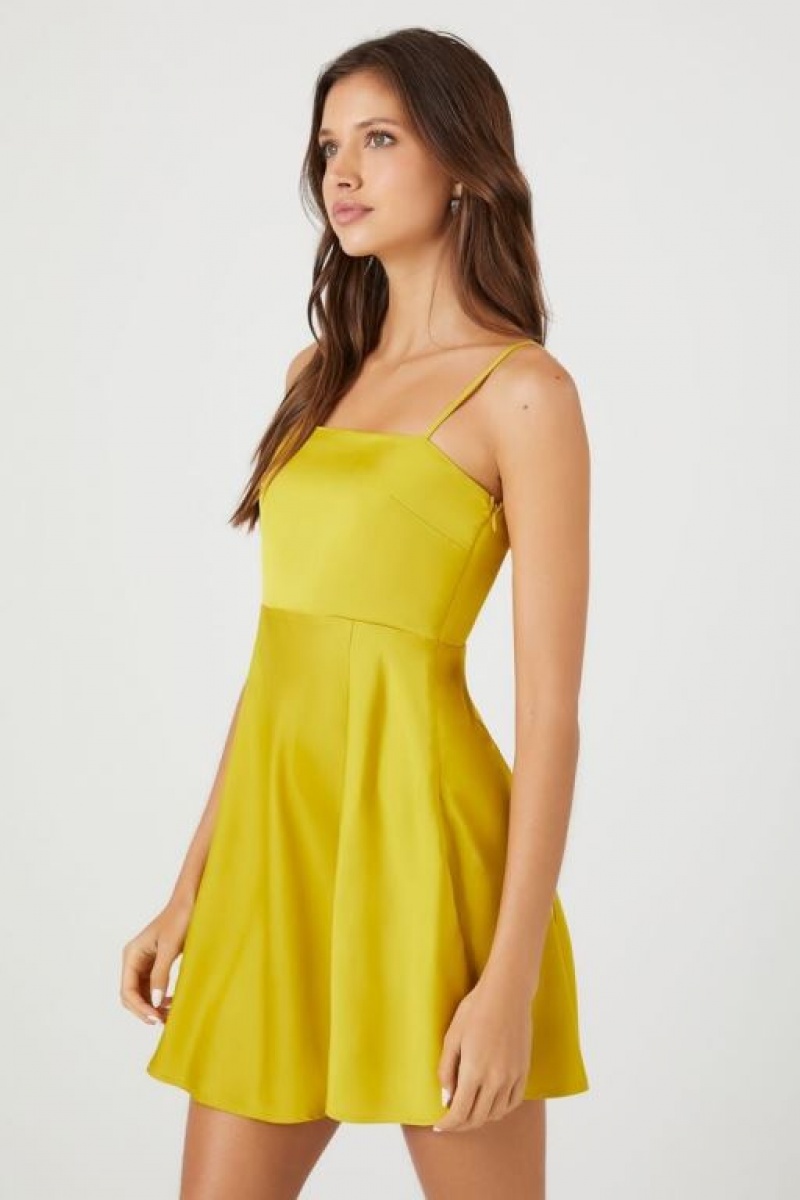 Vestido Forever 21 Satin Slip Mini Mujer Olivine | 9KqNSGeV3FZ