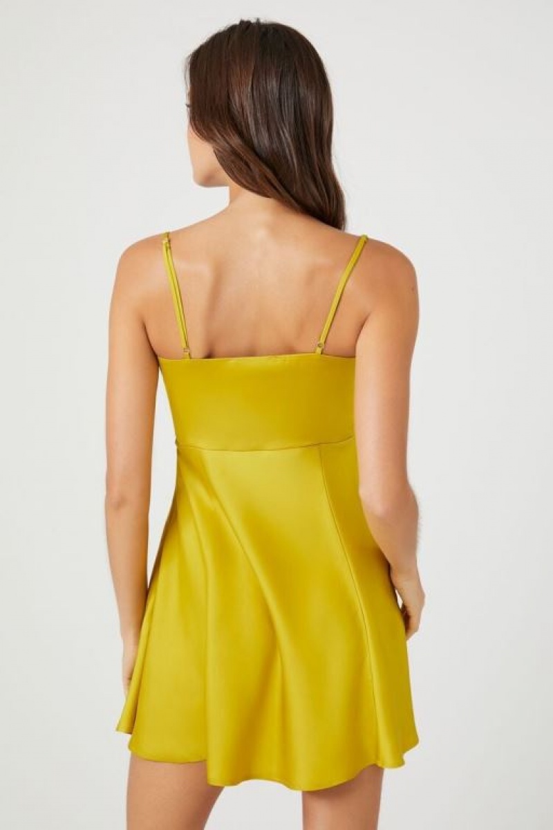 Vestido Forever 21 Satin Slip Mini Mujer Olivine | 9KqNSGeV3FZ