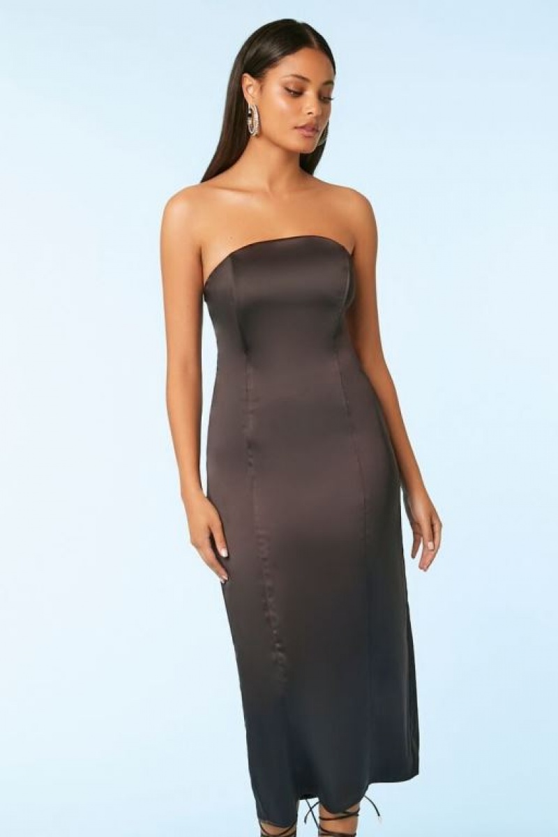 Vestido Forever 21 Satin Strapless Crisscross Midi Mujer Negras | 2vtm4ZKBZ0w