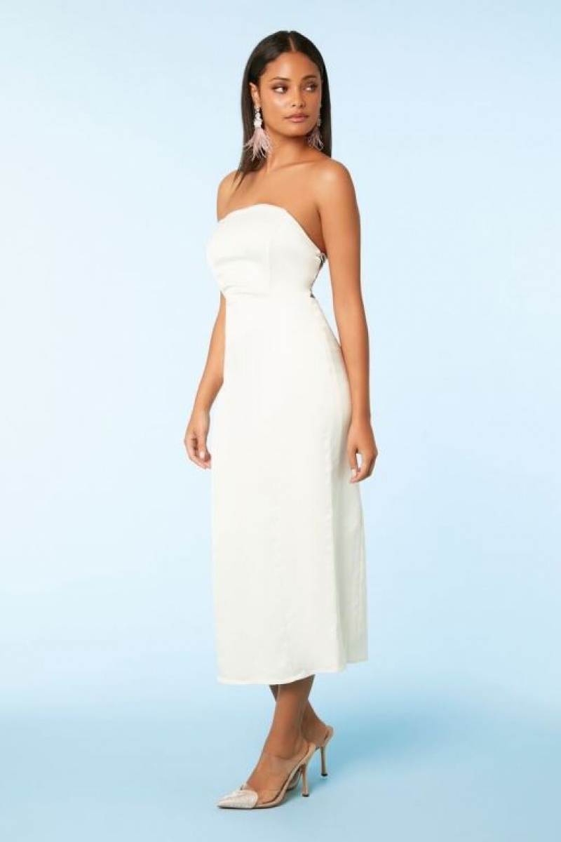 Vestido Forever 21 Satin Strapless Crisscross Midi Mujer Blancas | zK6Mq4xlOPt