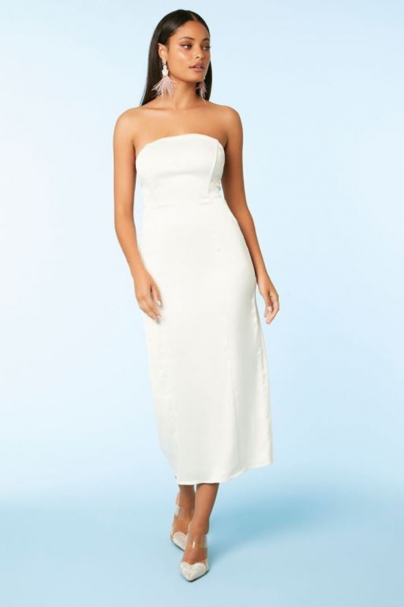 Vestido Forever 21 Satin Strapless Crisscross Midi Mujer Blancas | zK6Mq4xlOPt