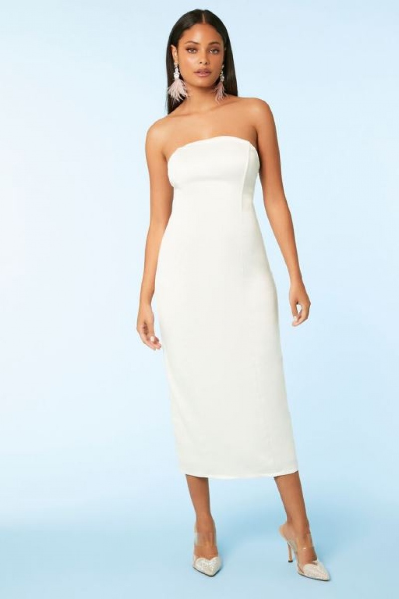 Vestido Forever 21 Satin Strapless Crisscross Midi Mujer Blancas | zK6Mq4xlOPt