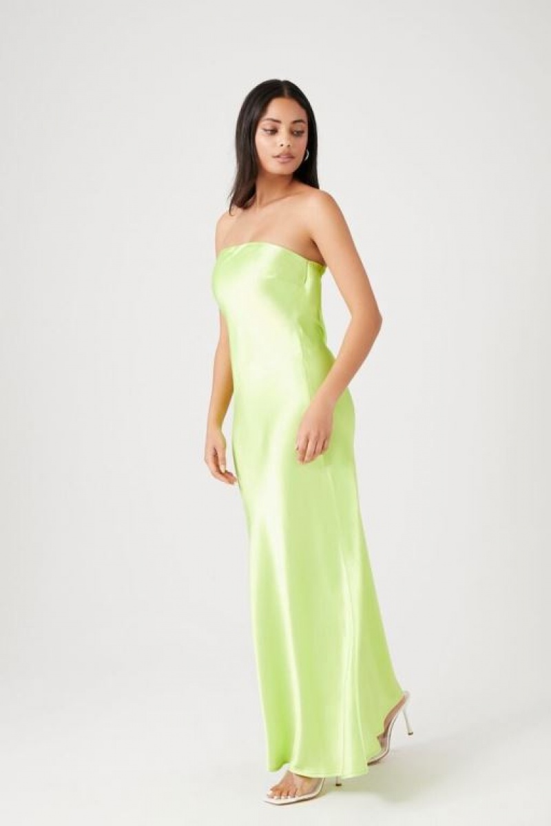 Vestido Forever 21 Satin Strapless Maxi Slip Mujer Verde Claro | qvsYn5EVzpa