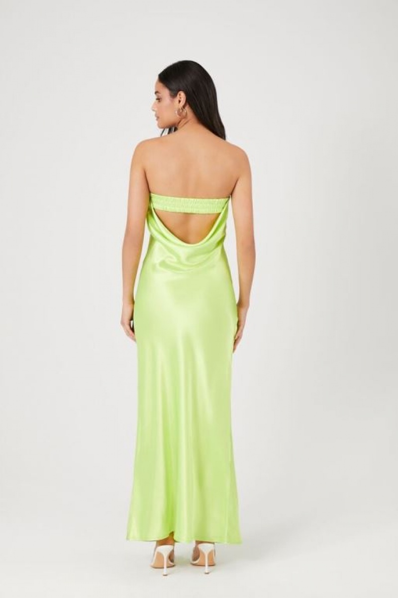 Vestido Forever 21 Satin Strapless Maxi Slip Mujer Verde Claro | qvsYn5EVzpa