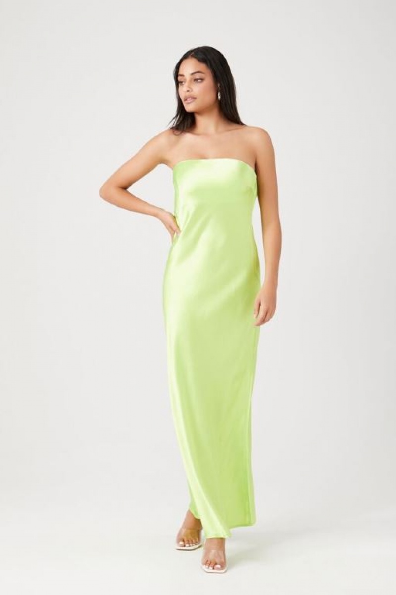 Vestido Forever 21 Satin Strapless Maxi Slip Mujer Verde Claro | qvsYn5EVzpa