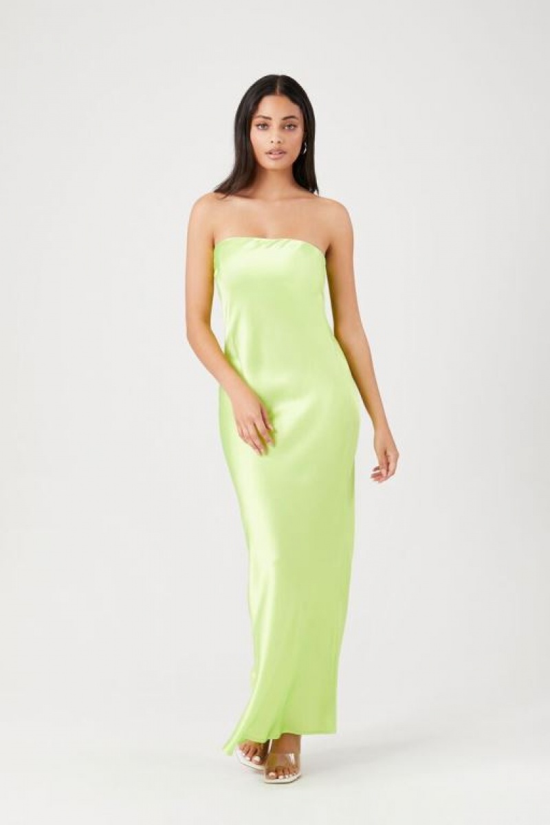 Vestido Forever 21 Satin Strapless Maxi Slip Mujer Verde Claro | qvsYn5EVzpa