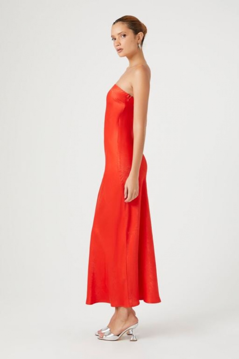 Vestido Forever 21 Satin Strapless Maxi Mujer Rojas | m79DIhyrNng