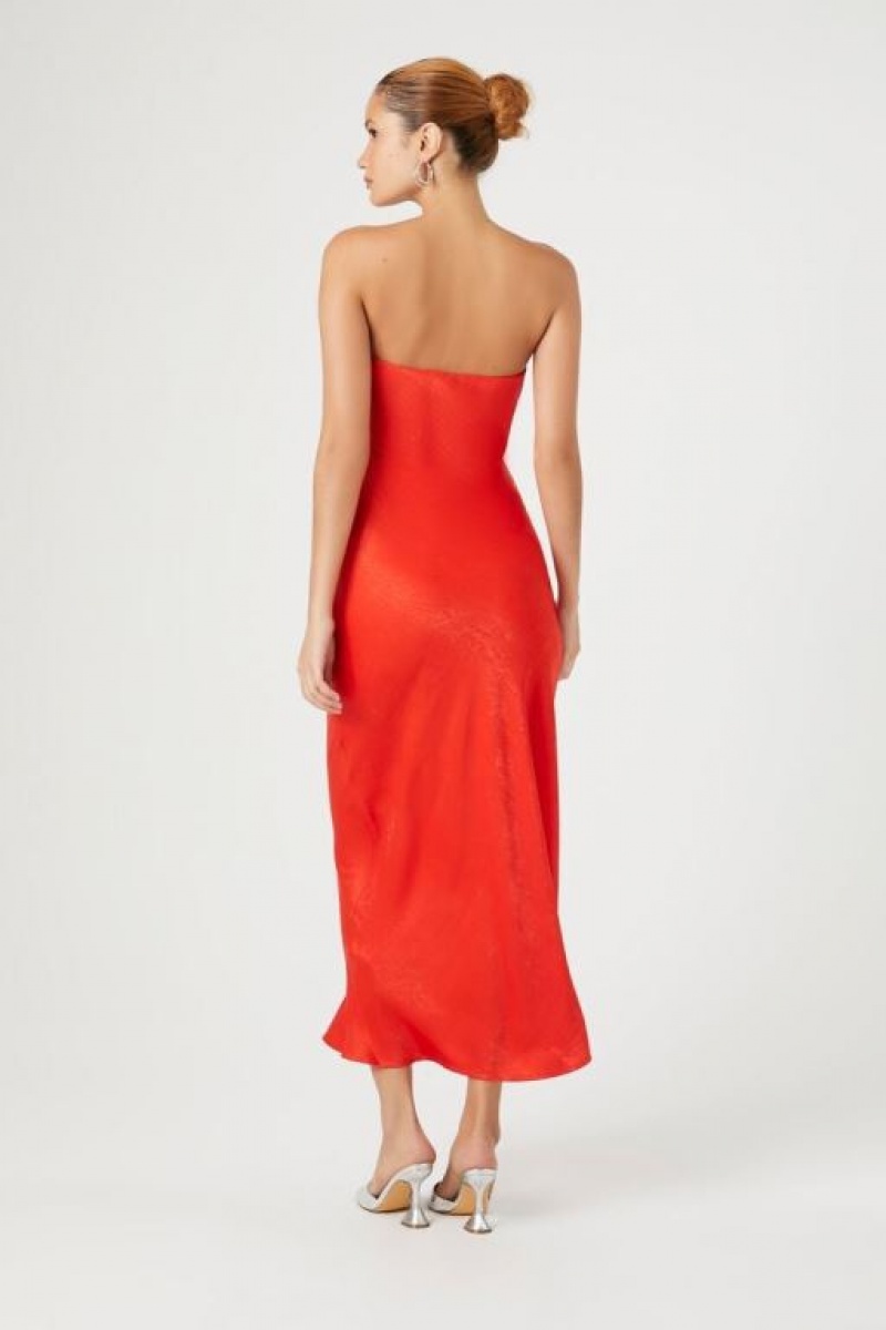 Vestido Forever 21 Satin Strapless Maxi Mujer Rojas | m79DIhyrNng