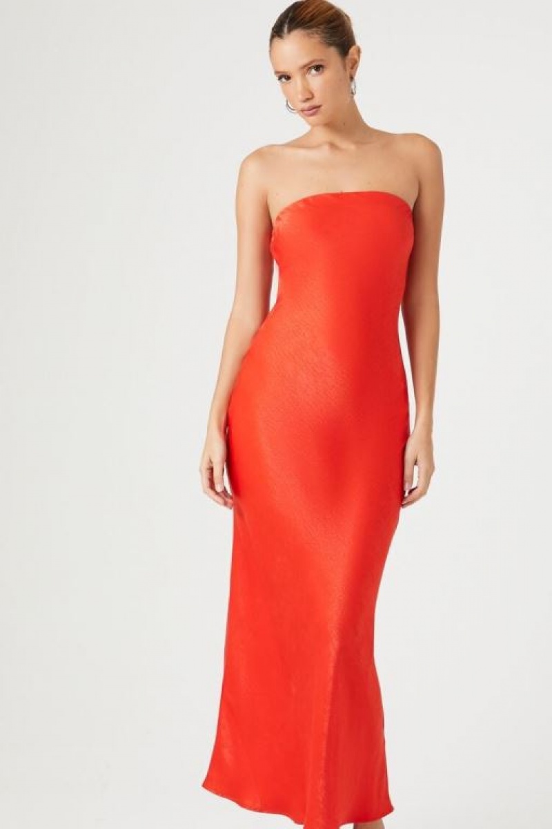 Vestido Forever 21 Satin Strapless Maxi Mujer Rojas | m79DIhyrNng