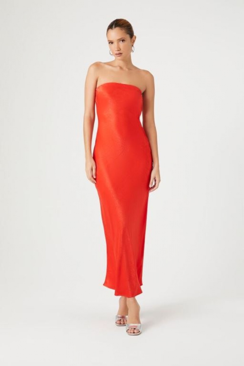 Vestido Forever 21 Satin Strapless Maxi Mujer Rojas | m79DIhyrNng