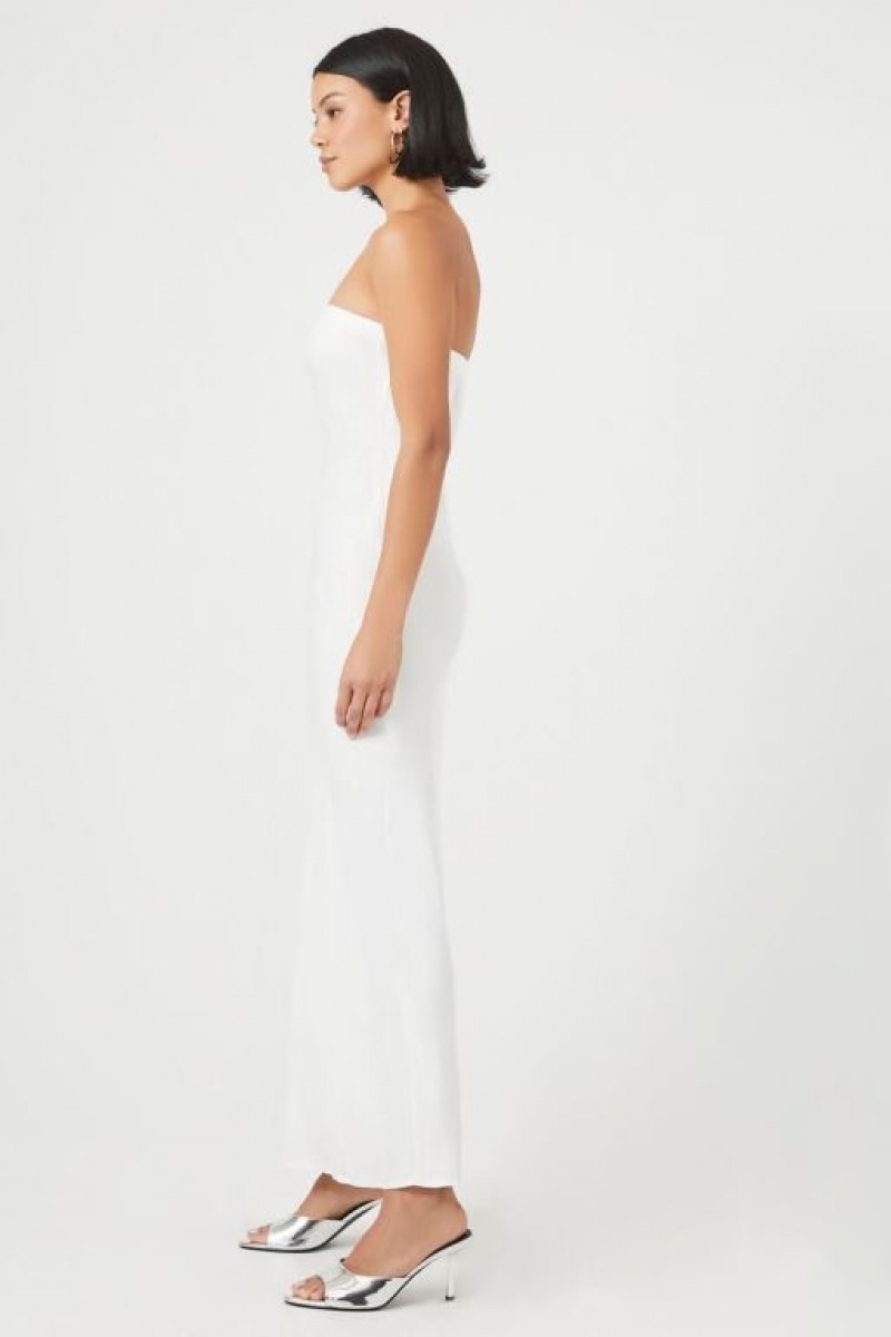 Vestido Forever 21 Satin Strapless Maxi Mujer Blancas | yxGAzKAesUW