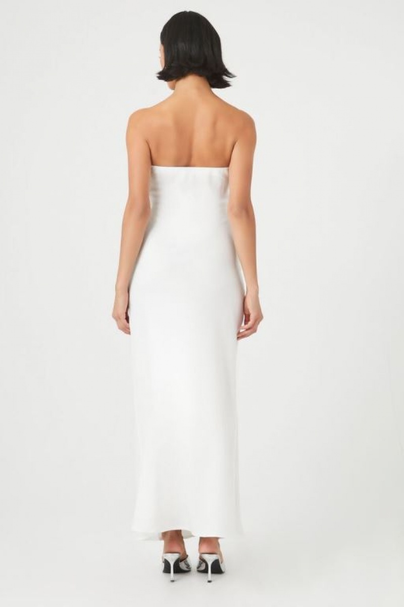 Vestido Forever 21 Satin Strapless Maxi Mujer Blancas | yxGAzKAesUW