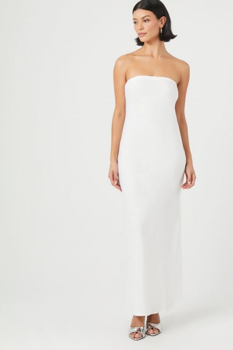 Vestido Forever 21 Satin Strapless Maxi Mujer Blancas | yxGAzKAesUW