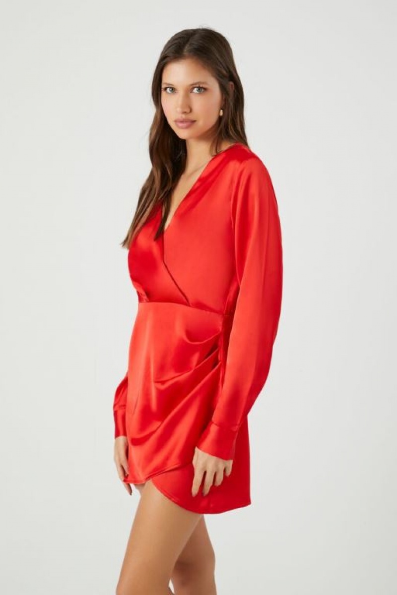 Vestido Forever 21 Satin Surplice Tulip Hem Mini Mujer Rojas | cRtwn5nBRSB