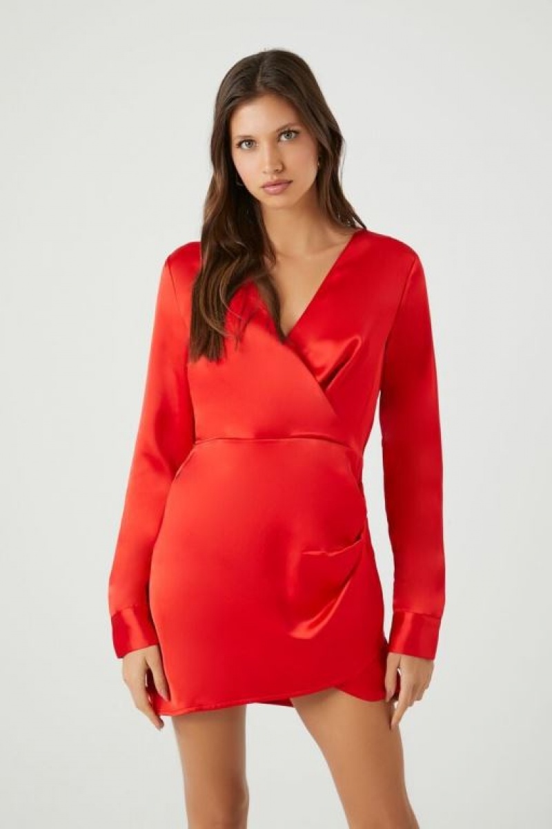 Vestido Forever 21 Satin Surplice Tulip Hem Mini Mujer Rojas | cRtwn5nBRSB