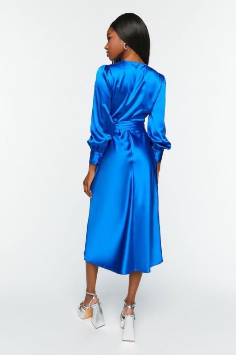 Vestido Forever 21 Satin Surplice Wrap Midi Mujer Azul Real | s2gbZxIoPZM