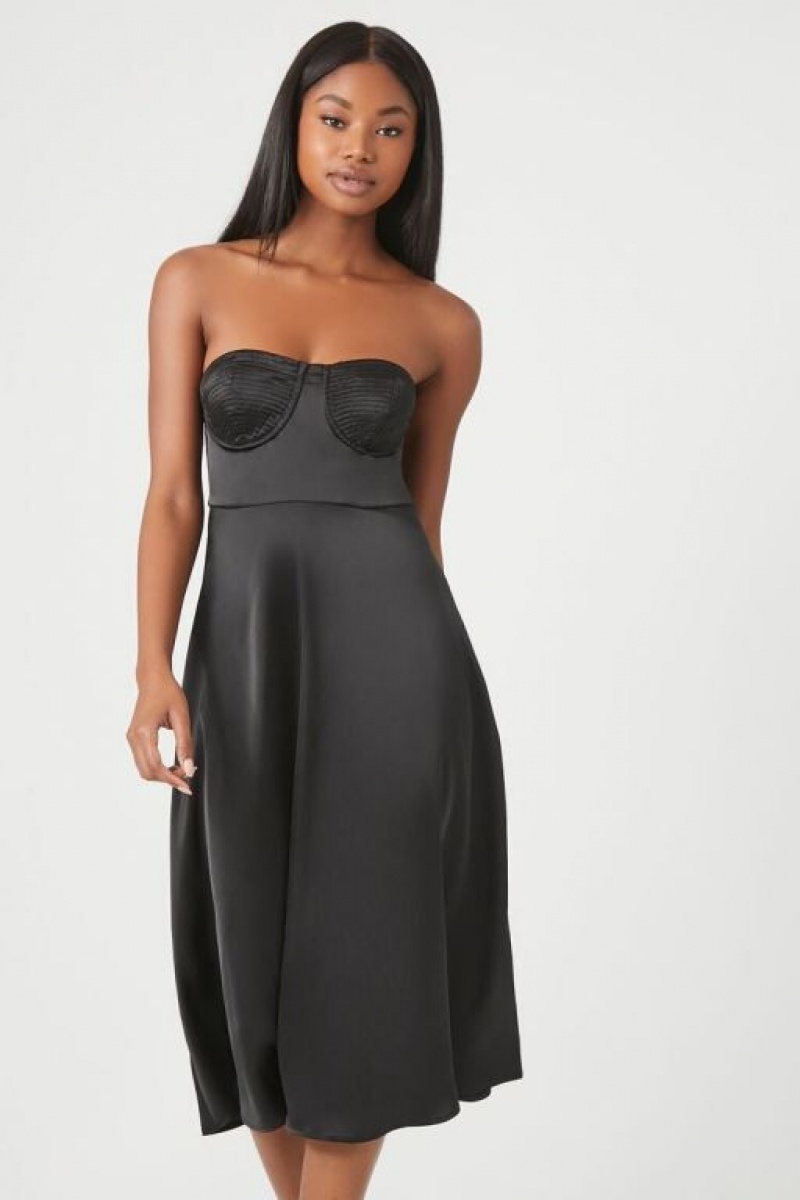 Vestido Forever 21 Satin Sweetheart Midi Mujer Negras | NIdDFrDgjZy