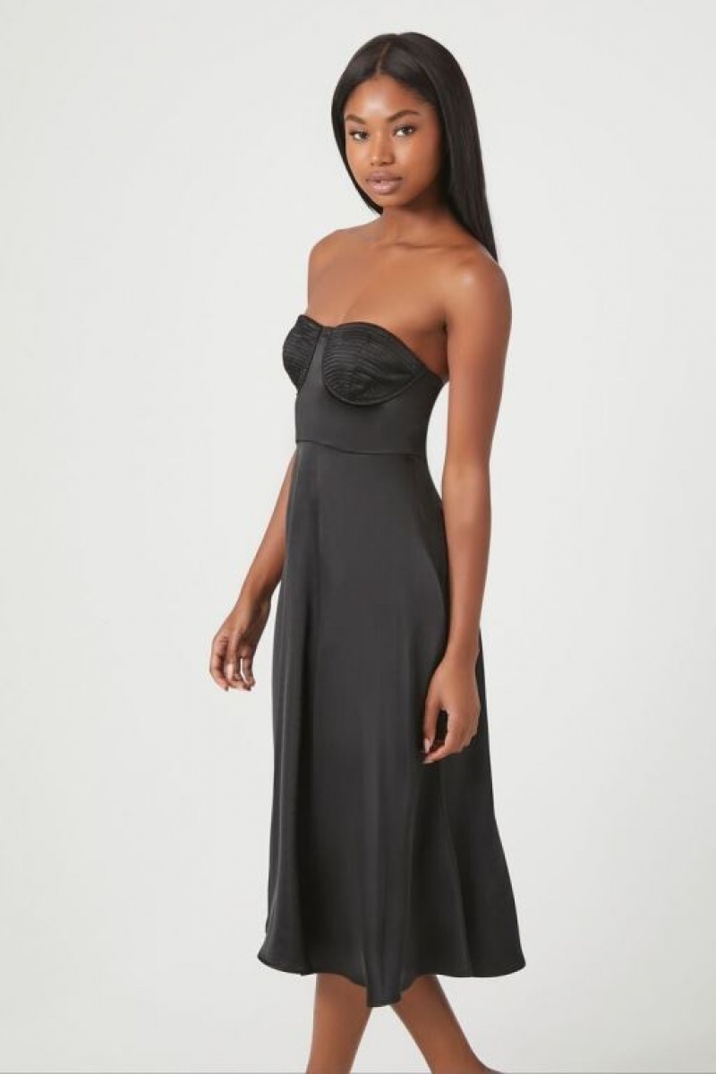 Vestido Forever 21 Satin Sweetheart Midi Mujer Negras | NIdDFrDgjZy