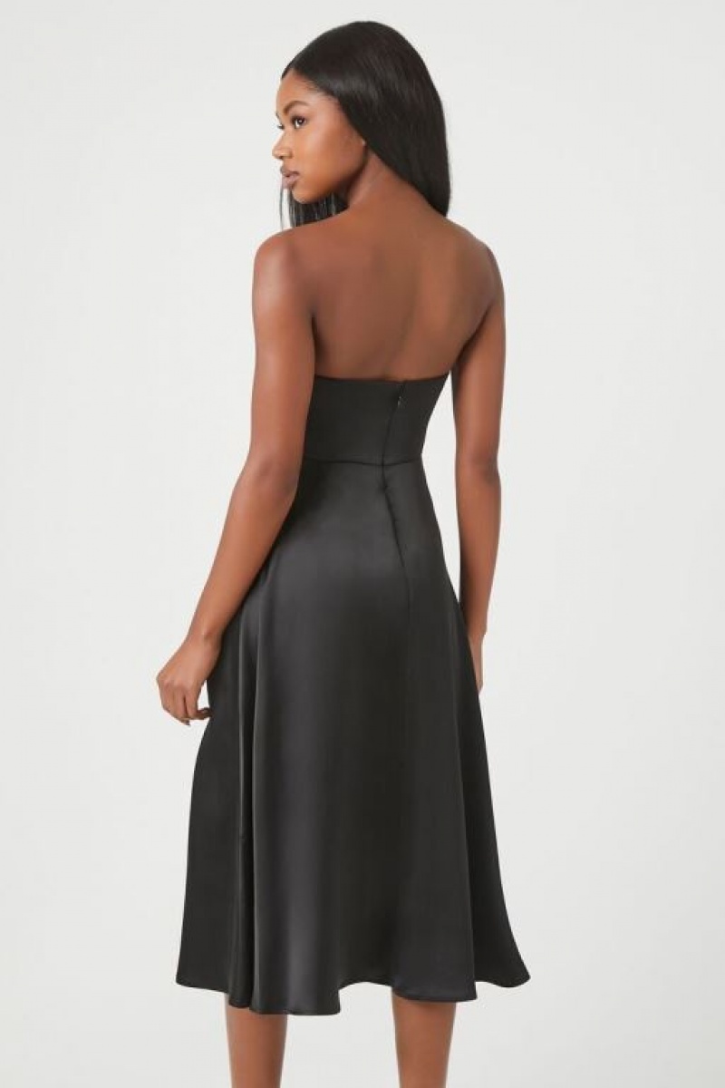 Vestido Forever 21 Satin Sweetheart Midi Mujer Negras | NIdDFrDgjZy