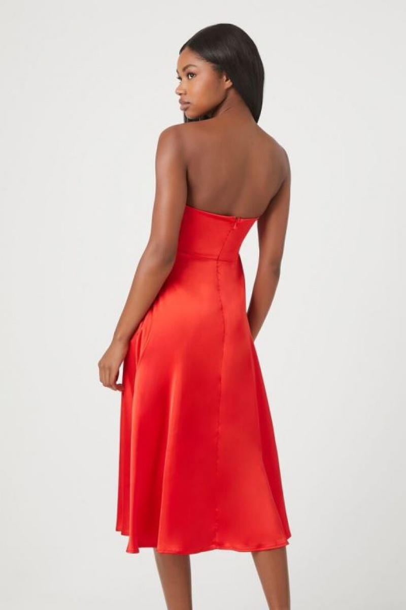 Vestido Forever 21 Satin Sweetheart Midi Mujer Rojas | aIJaMJRKymx