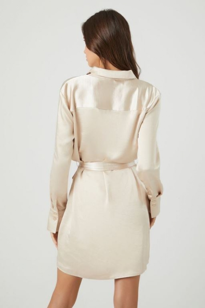 Vestido Forever 21 Satin Tie Waist Mini Mujer Creme | lnpg9wGwxpK